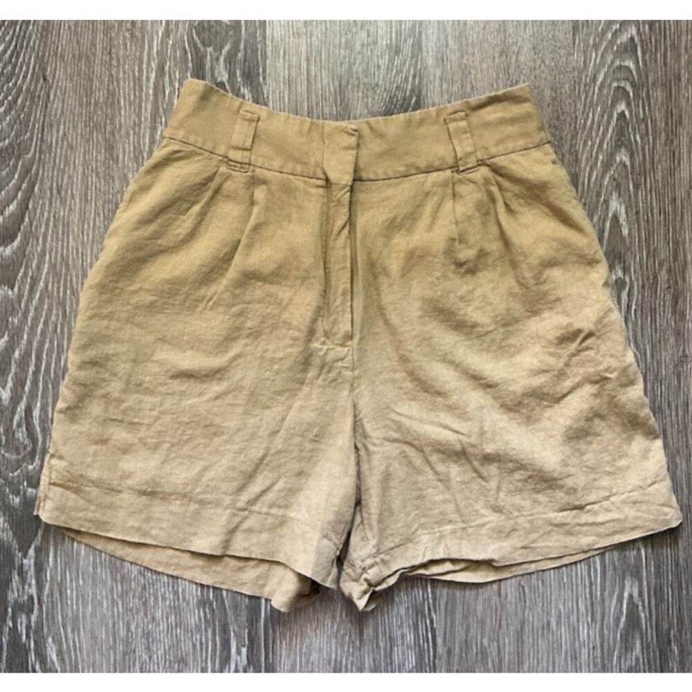 MANGO MNG High Waist Linen Blend Tailored Shorts Tan‎ Summer Resort Size M